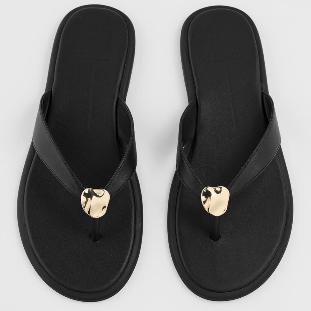 Dolce Vita Black Flip-Flop Sandals with Gold Accent